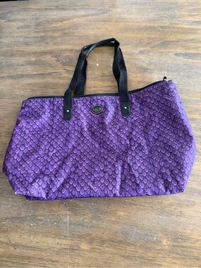 Coach Purple Patterned Tote Bag with Black Straps Snake Skin